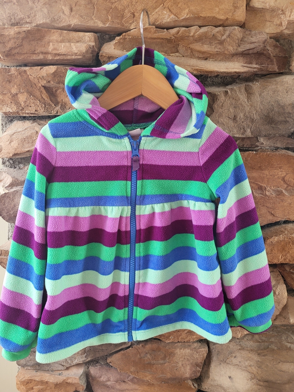 Kids Hooded Fleece Jacket - Purple & Green Stripes